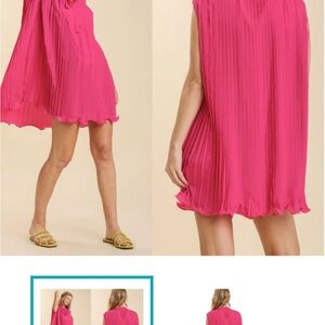 Umgee Pink Pleated Mini Dress. NWT unlined but not sheer. Lite weight